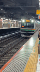 Train arrives at Omiya Station platform in Saitama