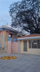 Ornate temple entrance documented in Puttaparthi, India