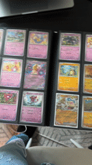 Pokémon card collector organizes binder in Milan