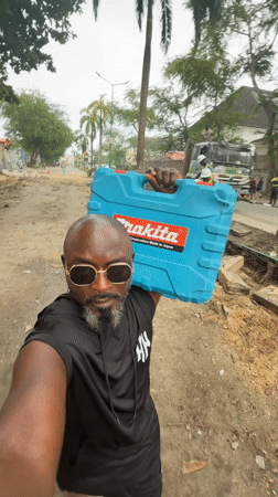 Construction worker spotted on Lagos street during development project