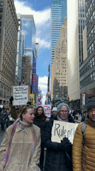 Street demonstration with pop culture symbols in NYC