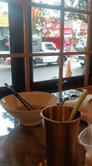 Inside and outside a ramen restaurant in Cimahi, Indonesia