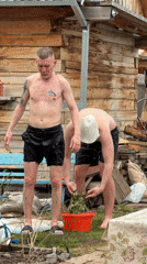 Traditional bath ritual observed between two men in Chaikovsky
