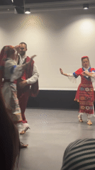 Traditional folk dancers perform in colorful costumes in Sofia