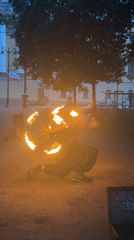 Fire performer entertains crowds at Saint Petersburg's Palace Square