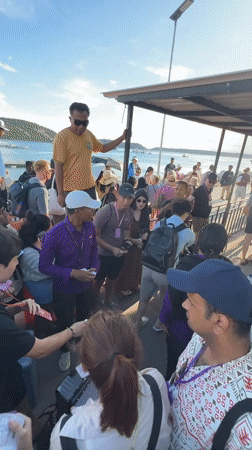 Tourist crowds queue for ferry boats at Nusa Penida terminals