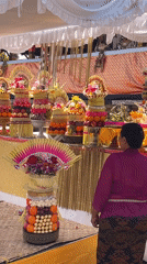 Balinese Hindu ceremony with traditional offerings documented in Blahbatuh