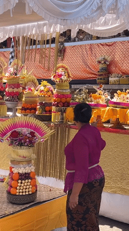 Balinese Hindu ceremony with traditional offerings documented in Blahbatuh