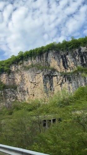 Roadside cliff face documented in Bazaleti, Georgia