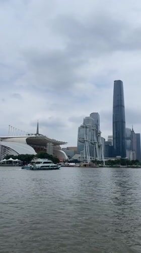 Early morning tourist activity documented around Canton Tower, Guangzhou