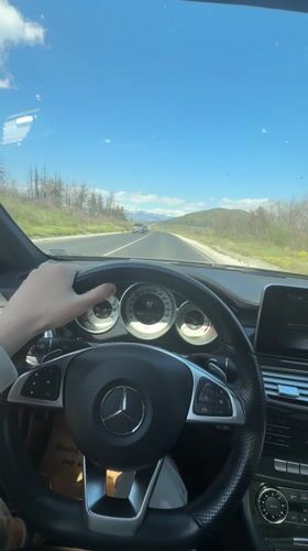 Driver travels highway in Mercedes near Pesnopoy, Bulgaria