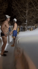 Russian banya celebration combines sauna, snow rolling, Valentine's festivities
