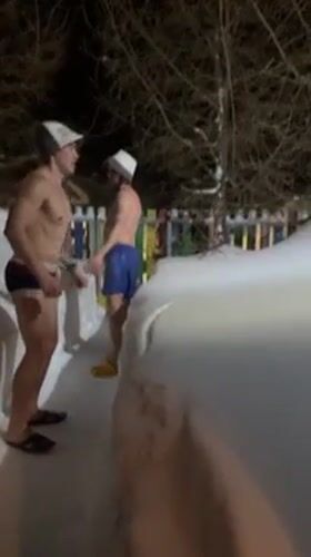 Russian banya celebration combines sauna, snow rolling, Valentine's festivities