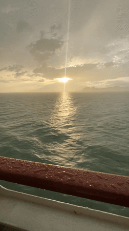 Ferry crossing from Don Sak with a puppy and Gulf sunset views