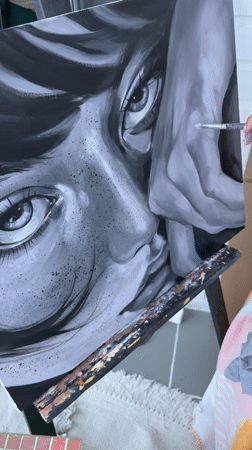 Monochromatic portrait painting in progress, Krasnoyarsk