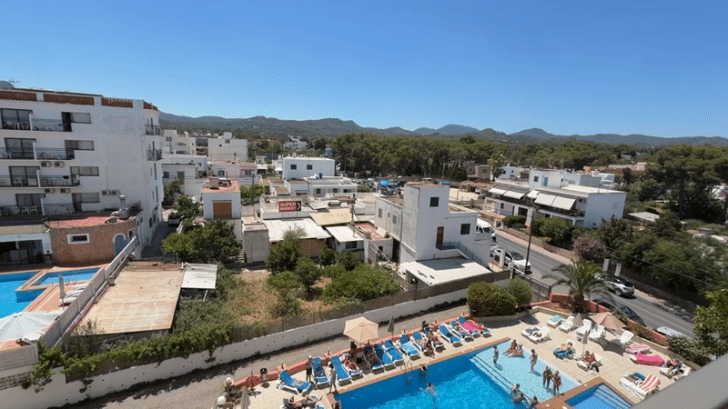 Sunny midday at a Sant Antoni resort, inside and out