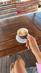 Quiet coffee break at Nesebar beachside cafe captured