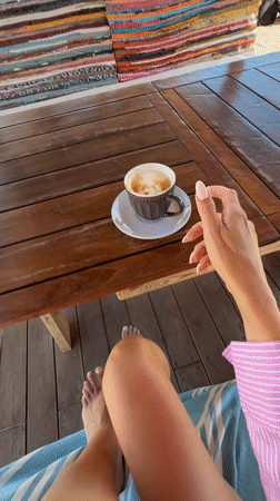 Quiet coffee break at Nesebar beachside cafe captured