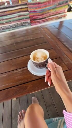 Quiet coffee break at Nesebar beachside cafe captured