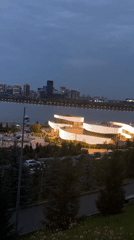 Kazan's Kazanka riverfront at dusk, park and skyline
