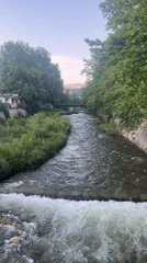 Urban river flows through Blagoevgrad Bulgaria city center