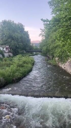 Urban river flows through Blagoevgrad Bulgaria city center
