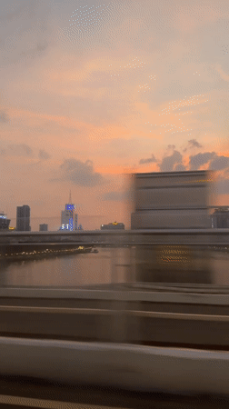 Sunset cityscape captured from bridge in Yuexiu District