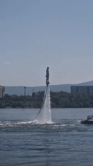 Flyboarding on a sunny Krasnoyarsk waterway