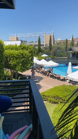 Poolside water aerobics class at a Turkish resort