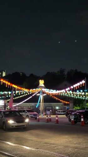 Seoul's Bongeunsa Temple captured at night with decorative lanterns