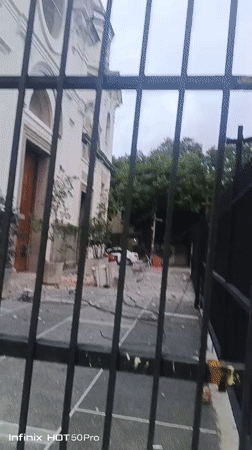 Church grounds and street scenes in Caracas after apparent debris fall