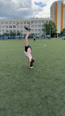 Moscow Morning: Girl Does Cartwheel, Person Enjoys Street Food