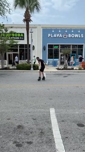 Rollerblades and a mini train cruise Panama City Beach's strip