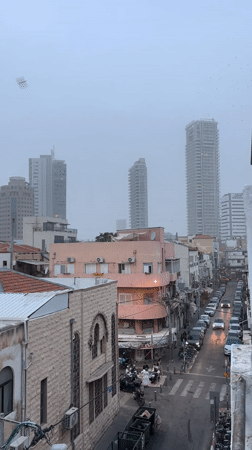 Overcast day documented on Tel Aviv street with mixed architecture