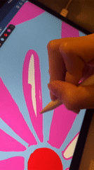 Digital artist creates flower drawing on tablet in Lyon