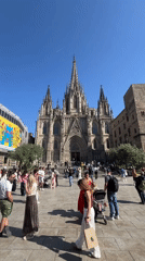 Busy afternoon at Barcelona Cathedral under clear skies