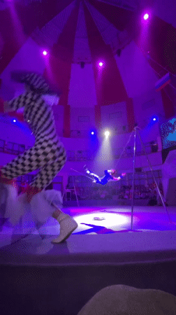 Circus performance observed in Moscow under striped tent