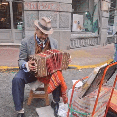 Street musician performs at San Telmo Sunday market