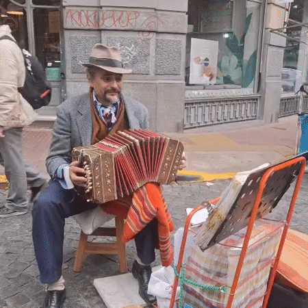 Street musician performs at San Telmo Sunday market