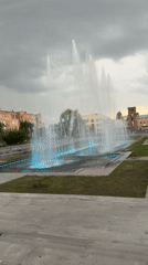 Lit fountain and church wedding in Gyumri on the same morning