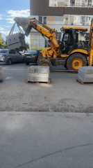 Paving stone delivery operation documented in Ufa residential area