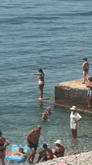 Busy summer beach day along the Bar, Montenegro coastline