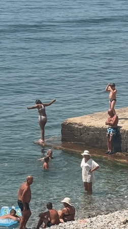 Busy summer beach day along the Bar, Montenegro coastline