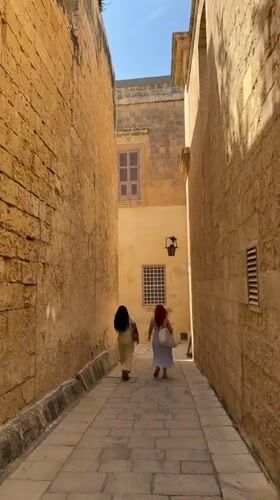 Midday scenes captured in historic Mdina, Malta streets