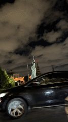 Nighttime drive past Moscow's illuminated historic center