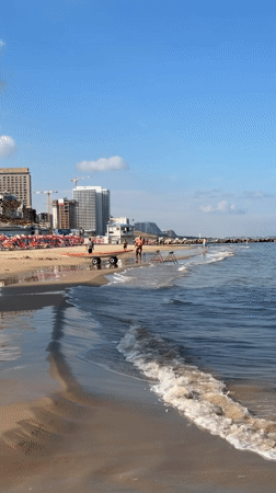 Early morning beach activities documented in Bat Yam, Israel