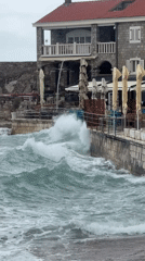 Rough seas batter Montenegro coast as beachgoers witness waves