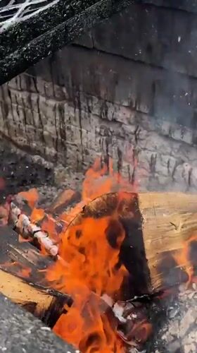 Fire pit burning strong in Fairbanks, Alaska