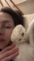 Woman cuddles white pets in intimate Yekaterinburg home videos