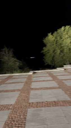 Night scene at a lit plaza in Lovech, Bulgaria